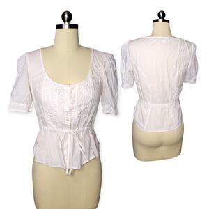 LIL Anthropologie Blouse Size 4 White Peasant Puff Sleeve Button Cottagecore Top